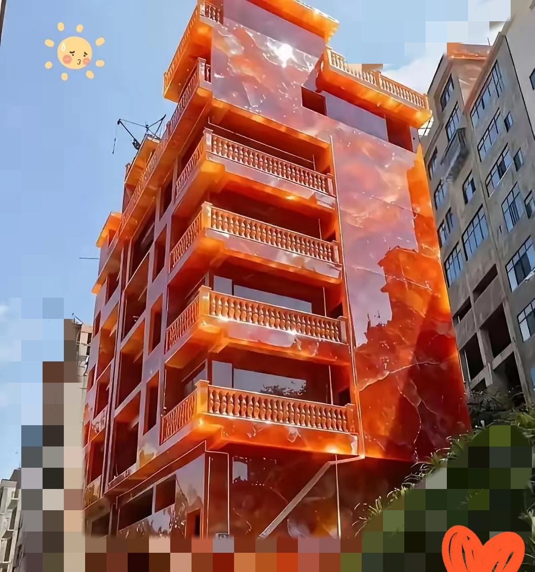 今早刷到栋“糖糕楼”，直接给我看傻了！
      整栋楼糊着橙红透亮的外墙，太