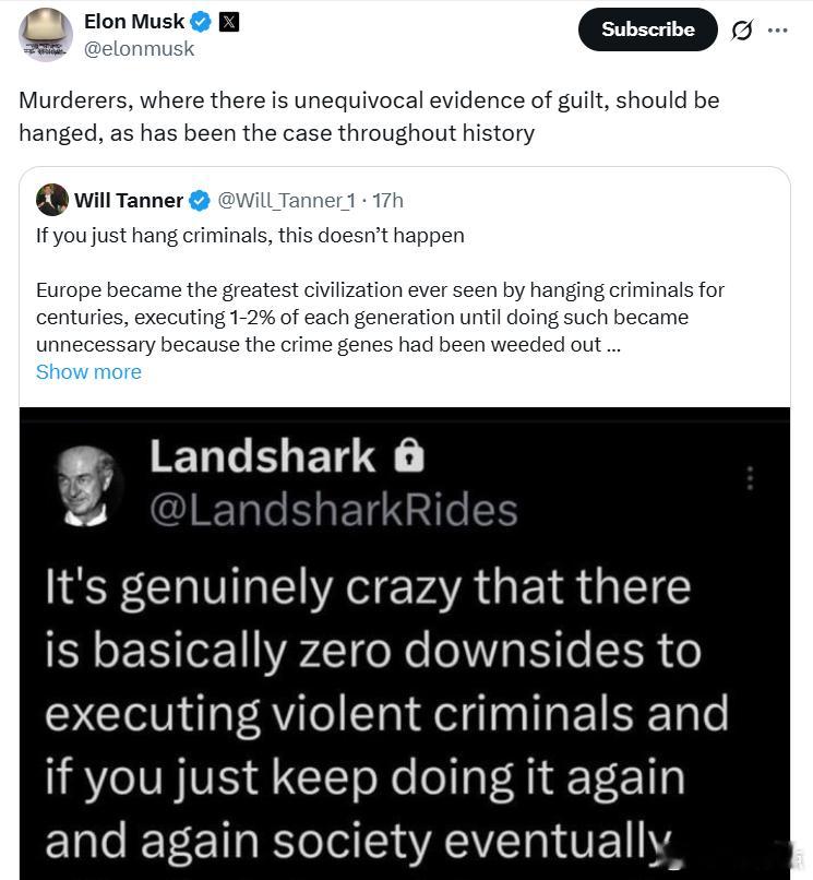 欧洲之所以成为有史以来最伟大的文明，就是因为几个世纪以来一直绞死罪犯，每一代人都