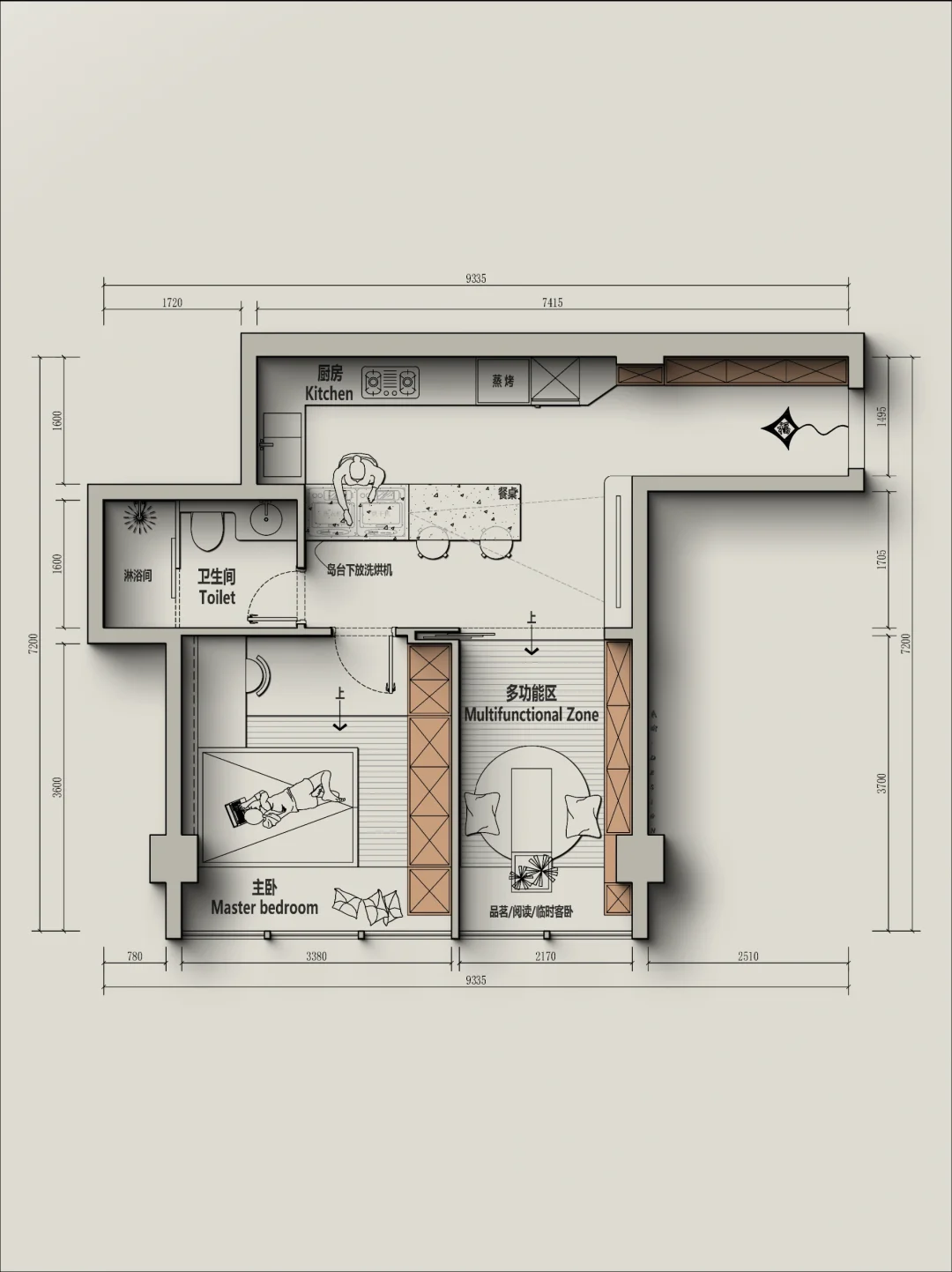 户型改造40m²丨单身公寓平面布置分享