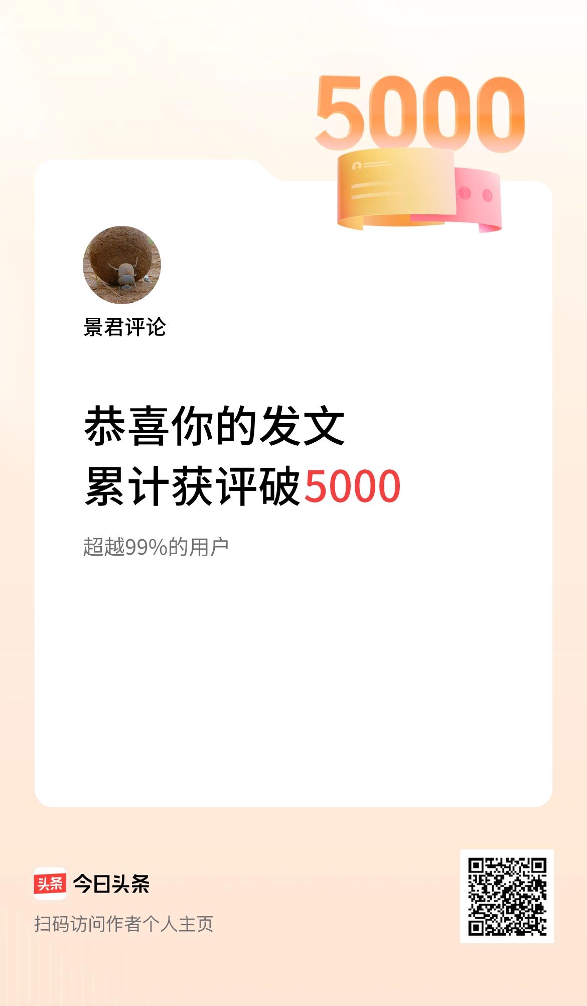 我在头条累计获评论量破5000啦！加油，继续！谢谢各位老铁！