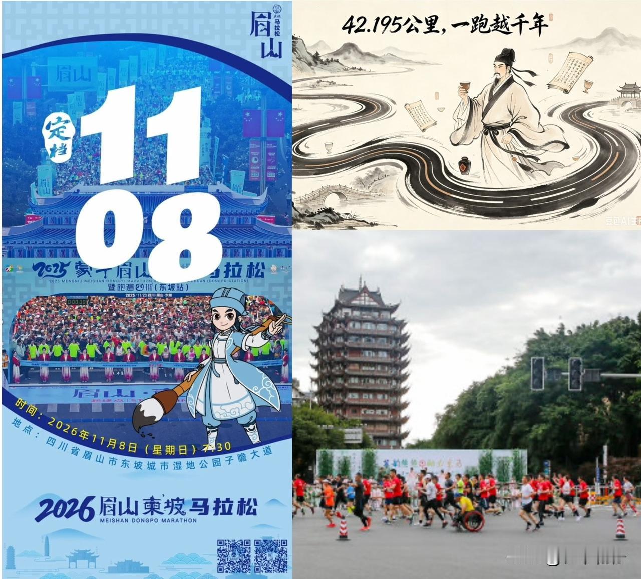 东马邀天下，诗书韵眉山。

2026眉山东坡马拉松定档11月8日，邀您一起“一跑