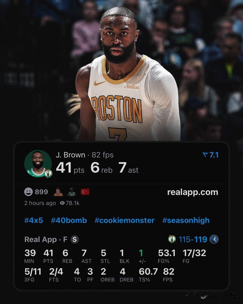 解锁塔图姆也未能做到的记录！

杰伦·布朗成为继拉里·伯德之后，凯尔特人队史上第