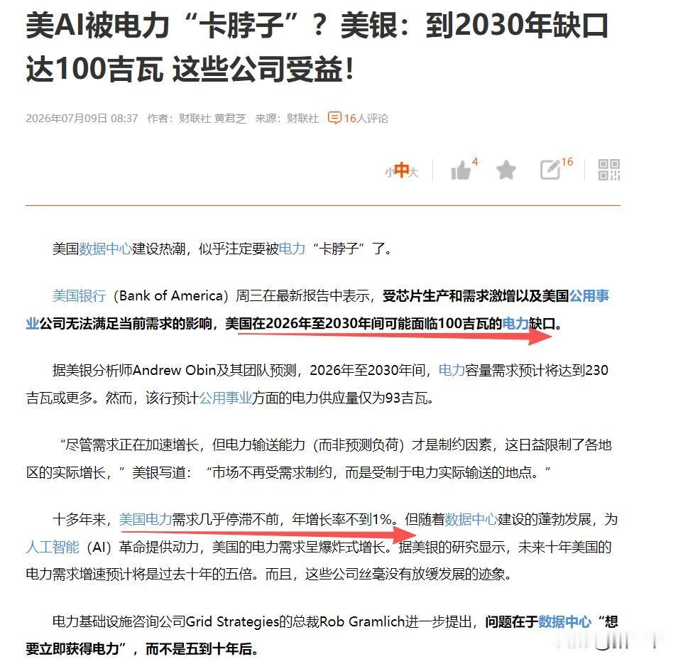 美国电力到2030年缺口100GW是什么水平？
相当于50座大型算力中心全年用电