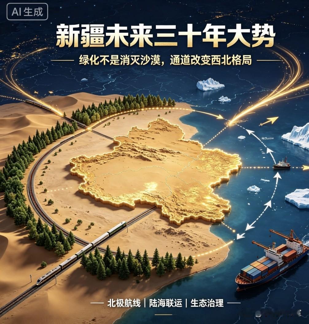 新疆能彻底绿化吗？北极出海口一年通几个月？看懂新疆未来三十年大势🔥
 
很多人