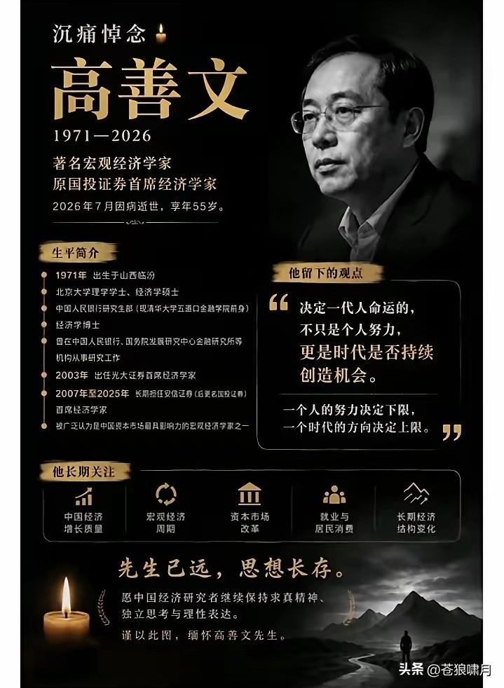 高善文患癌离世，网上出现两类不同声音！一类深情悼念，叹息英才早逝；一类对他极力贬
