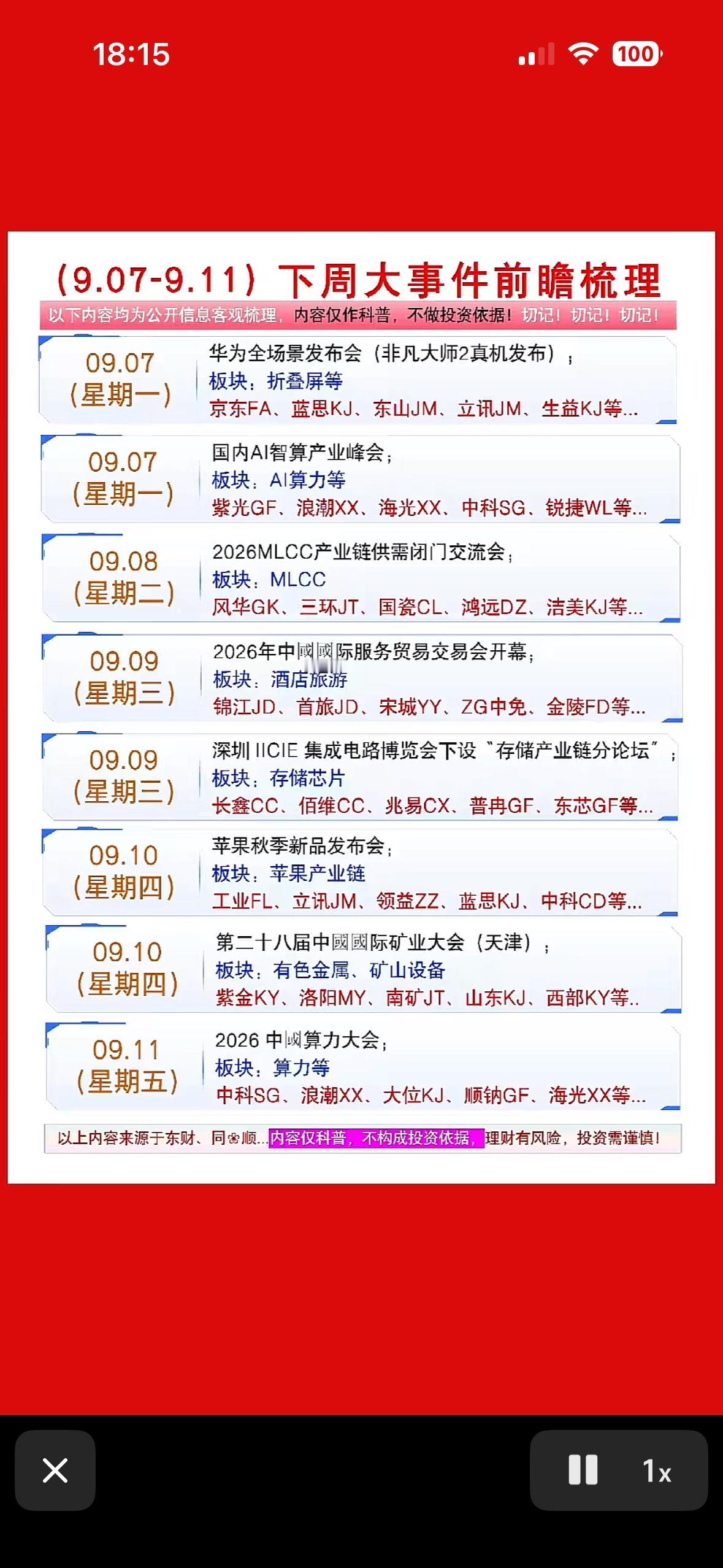 9月7日下周重要事件日程表，提前看一眼。

下周重要事件日程表，提前看一眼。
做