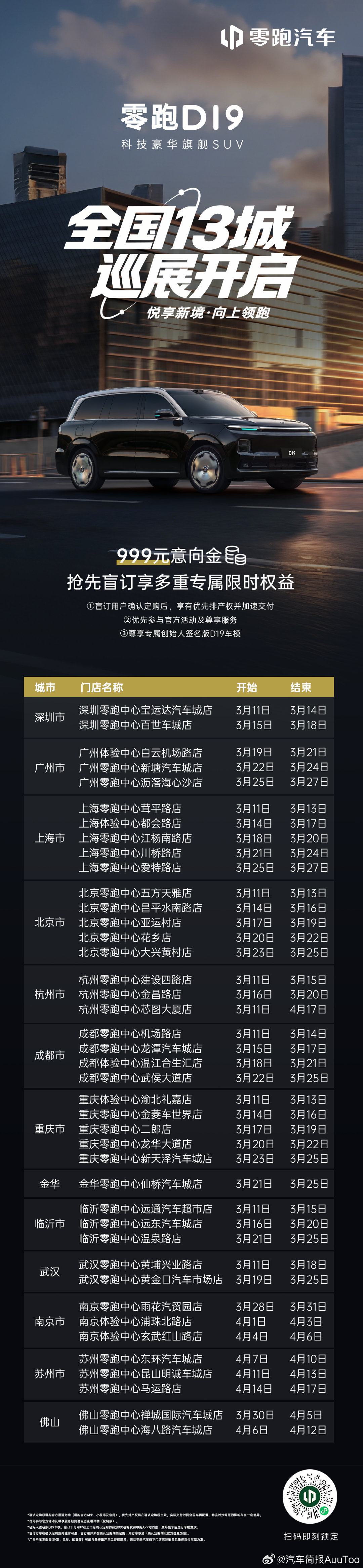 零跑D19实车正式登陆全国13城核心门店，开启“悦享新境·向上领跑”主题巡展。作