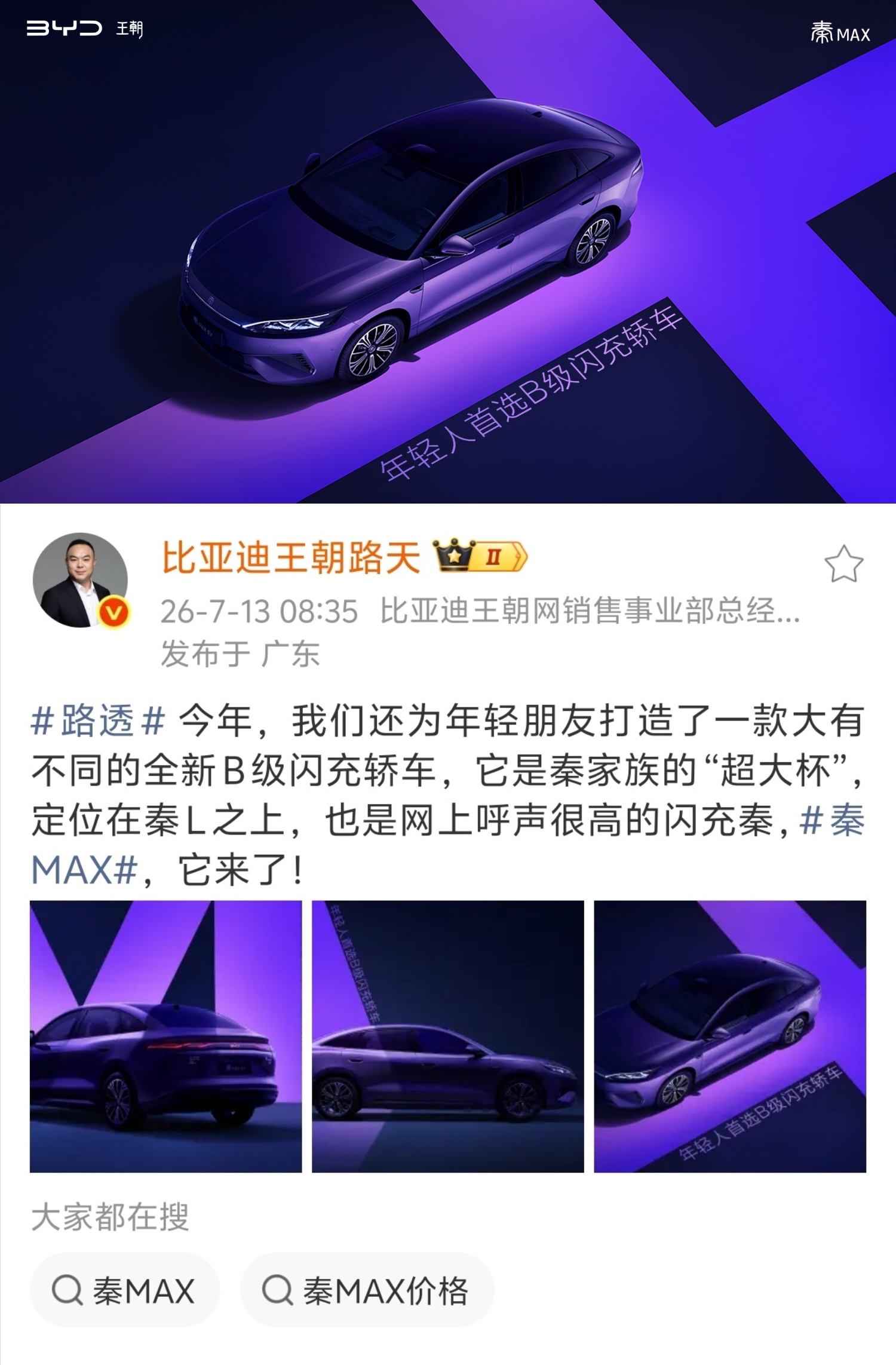 比亚迪王朝网秦家族“超大杯”，秦MAX要来了（闪充版） 