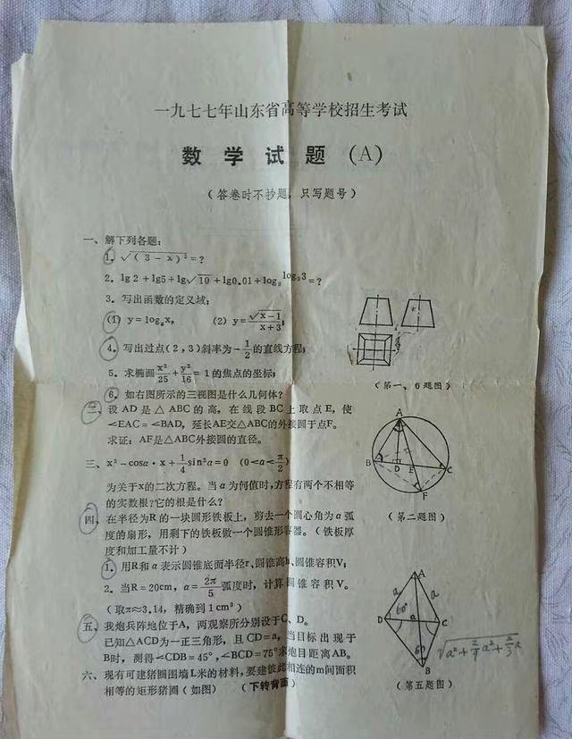 1977年的高考数学卷，大家感觉难度怎么样？高考数学