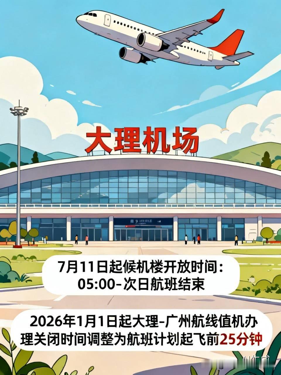 📢大理机场有新消息啦！
从7月11日开始，因为安保管控要求，候机楼计划开放时间