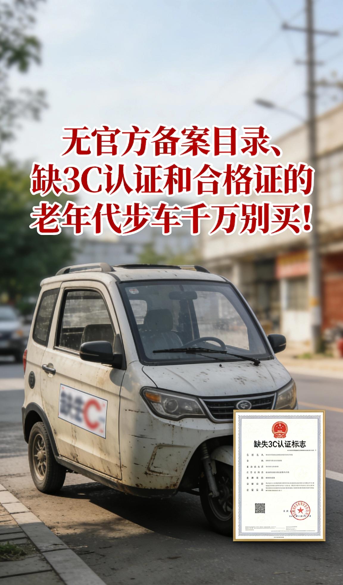 什么样的老年代步车不能买? 无官方备案目录、缺3C认证和合格证的老年代步车千万别