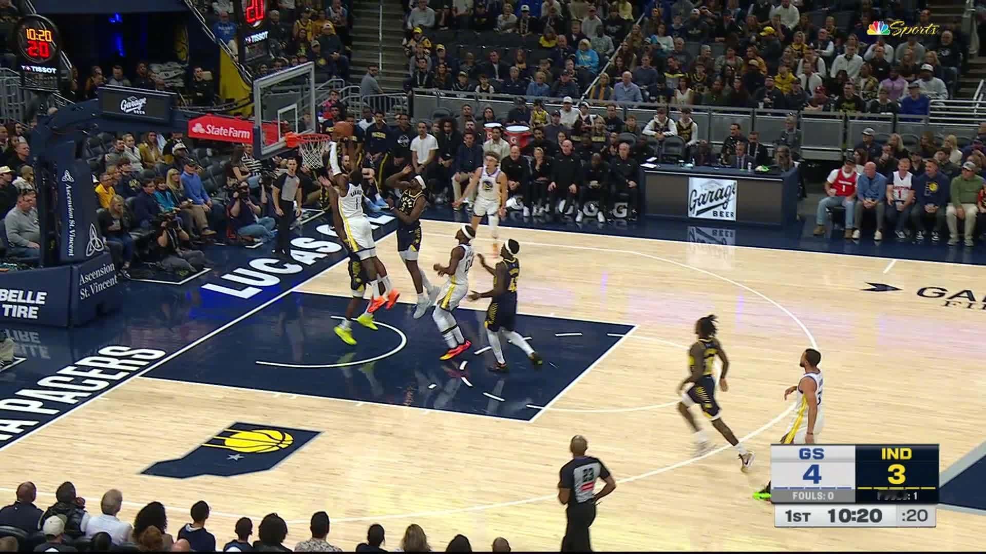 库明加隔人双手暴扣！勇士vs步行者 ​​​