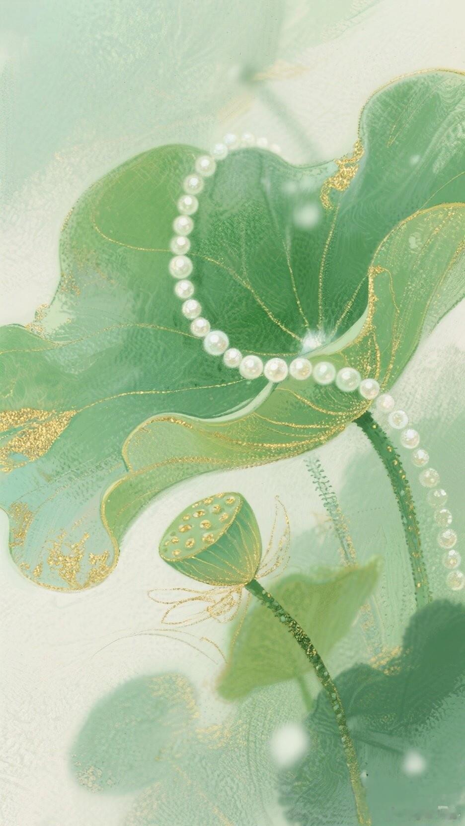 手机壁纸｜荷叶呈祥🍀 荷叶卷着温柔 也裹着顺遂 ins｜薄荷曼波壁纸∘˚🧴˚