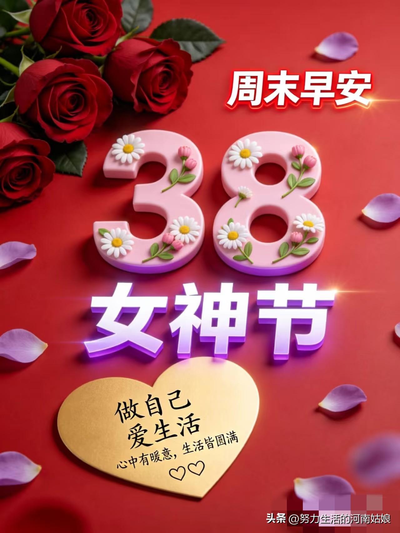 早安，女神节快乐。愿你眼里有光，心中有爱，不慌不忙，温柔绽放。[玫瑰][玫瑰]