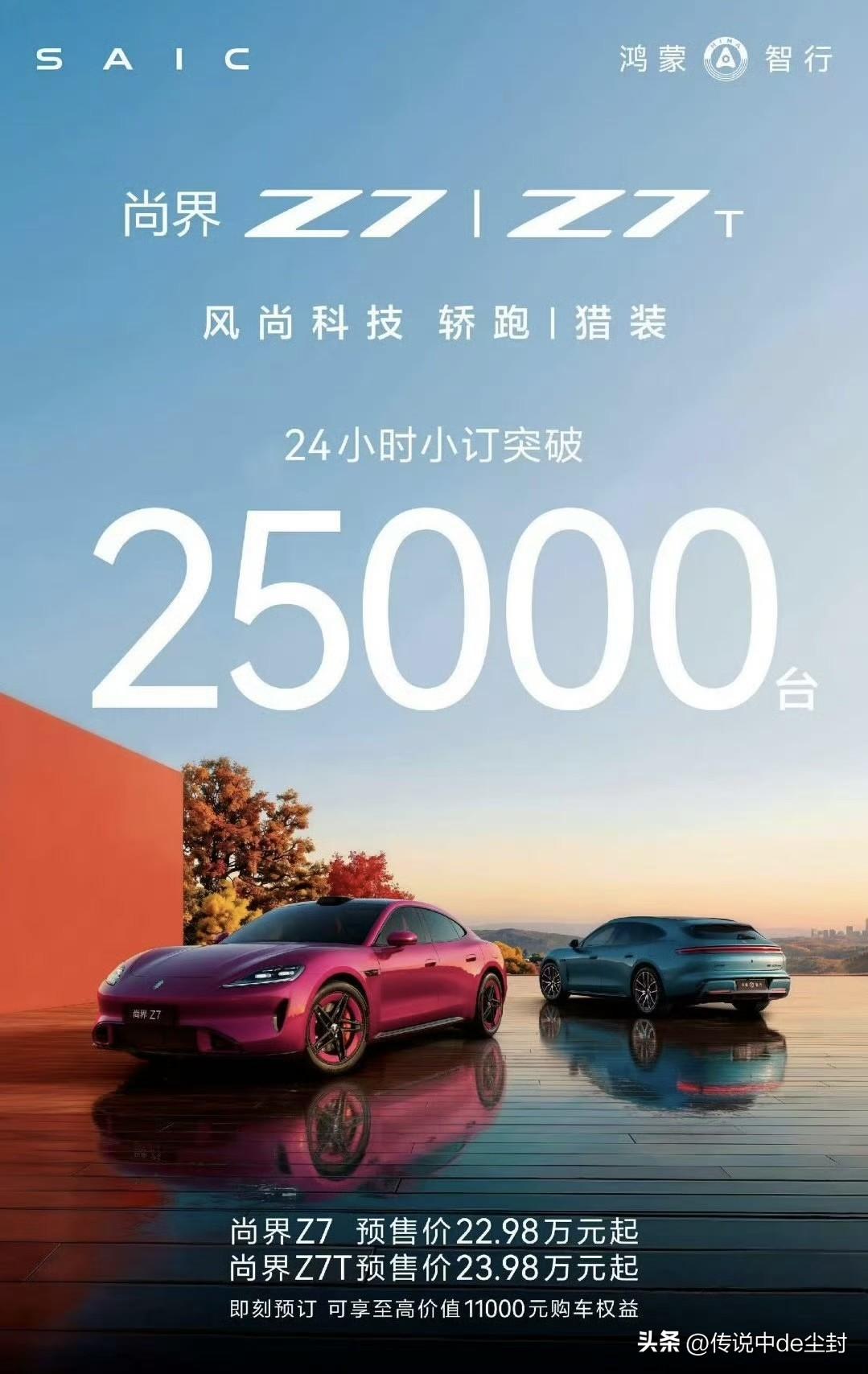 尚界Z7/Z7T的订单继续更新。
24小时小订突破25000台。
昨天3小时的订