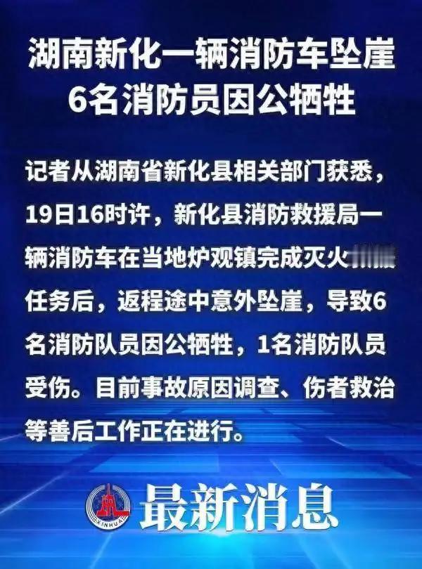 全网痛心！春节返程之际，传来令人泪崩的噩耗。湖南新化6名消防员在完成灭火救援、返