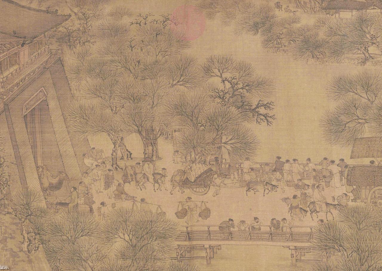 张择端《清明上河图》中城门外护城河桥上这么多人依着桥栏在干什么呢？他们是在欣赏水