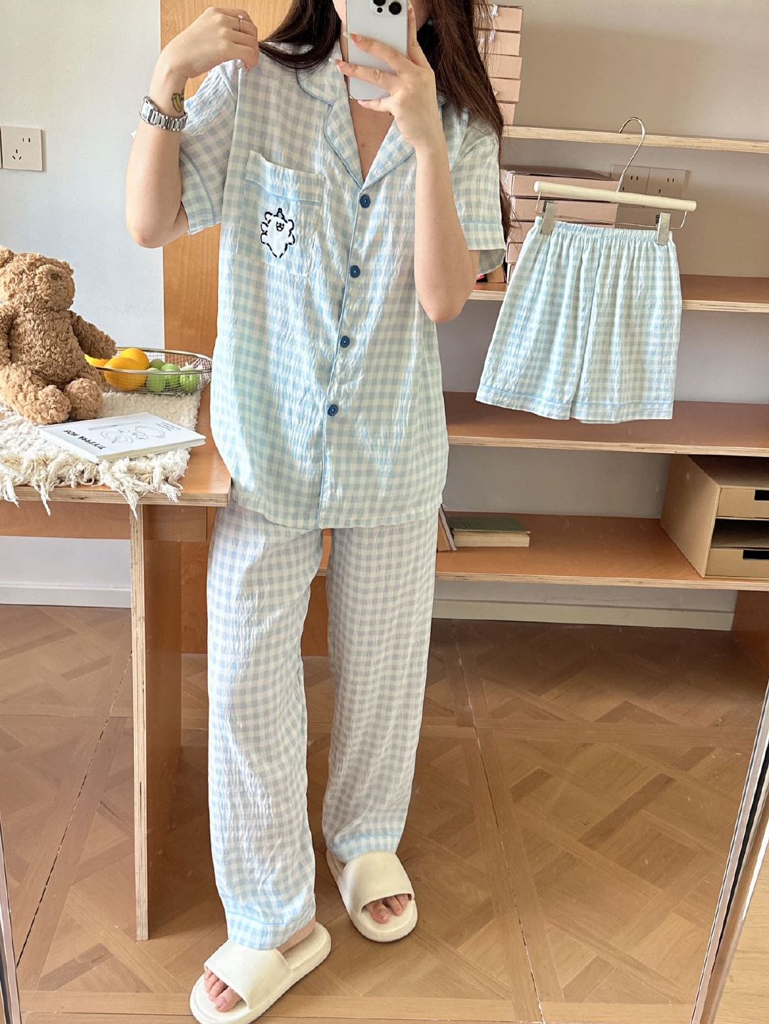 可爱又舒服的家居服甜系软芙芙云柔家居三套装：短袖+短裤+长裤【规格】F1008-