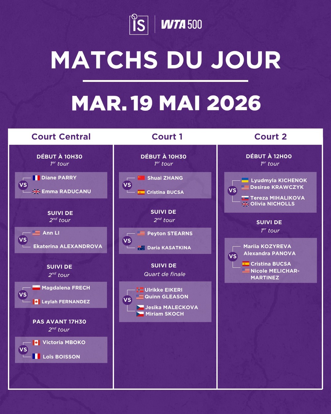 #张帅vs布克沙# WTA500斯特拉斯堡站女单首轮，中国金花今日16:30将对