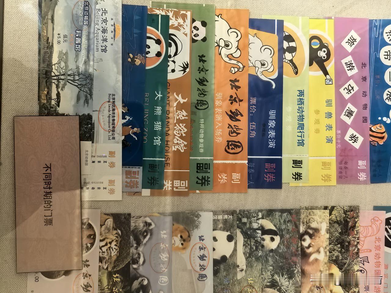 不同时期的北京动物园门票。
