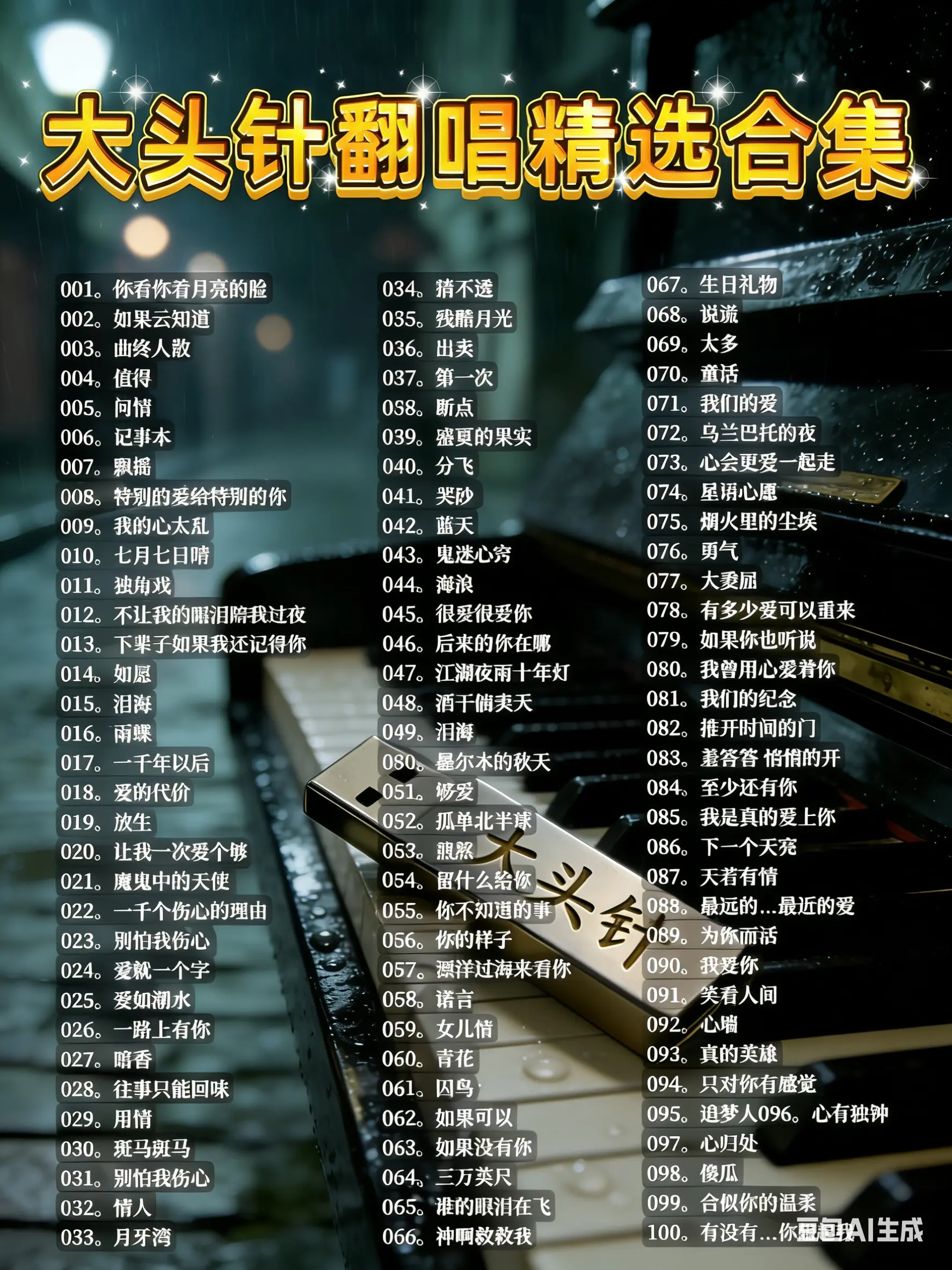 雨夜的歌单，是成年人的情绪出口。 这只刻着「大头针」的音乐U盘，装着1...