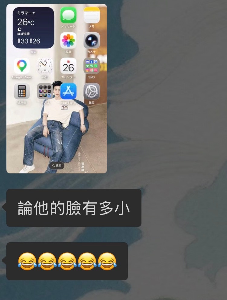 和小伙伴聊天的可爱瞬间论张凌赫的脸有多小多窄才可以完美的嵌在两个手机主页icon