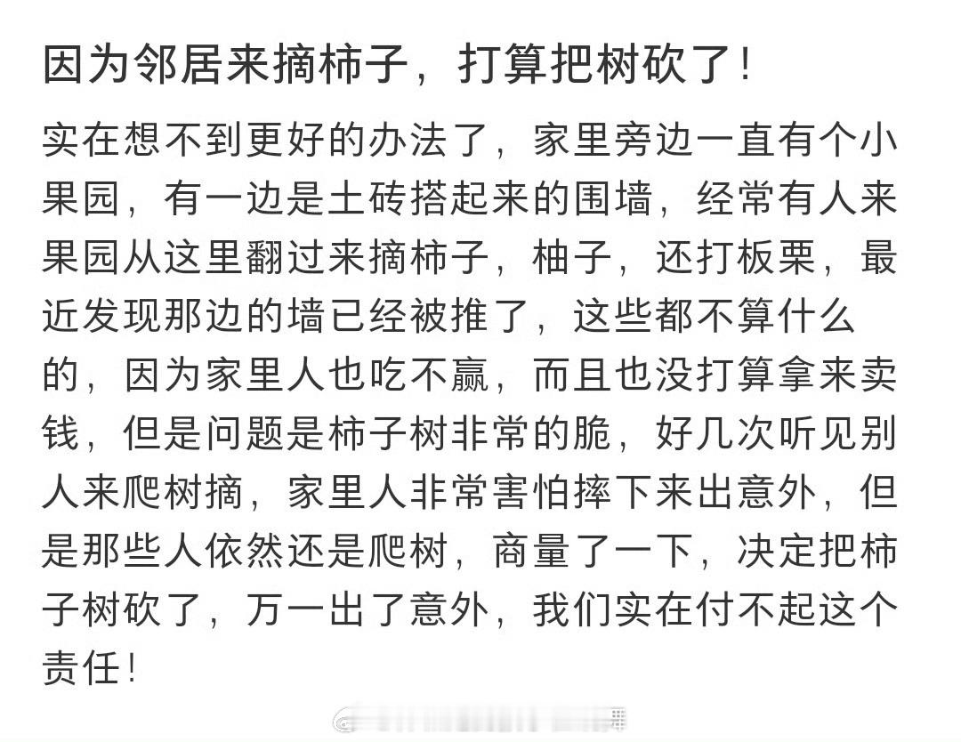 #因为邻居来摘柿子打算把树砍了#乡里乡亲的，吃不完你大可以摘下来，家家户户分点 