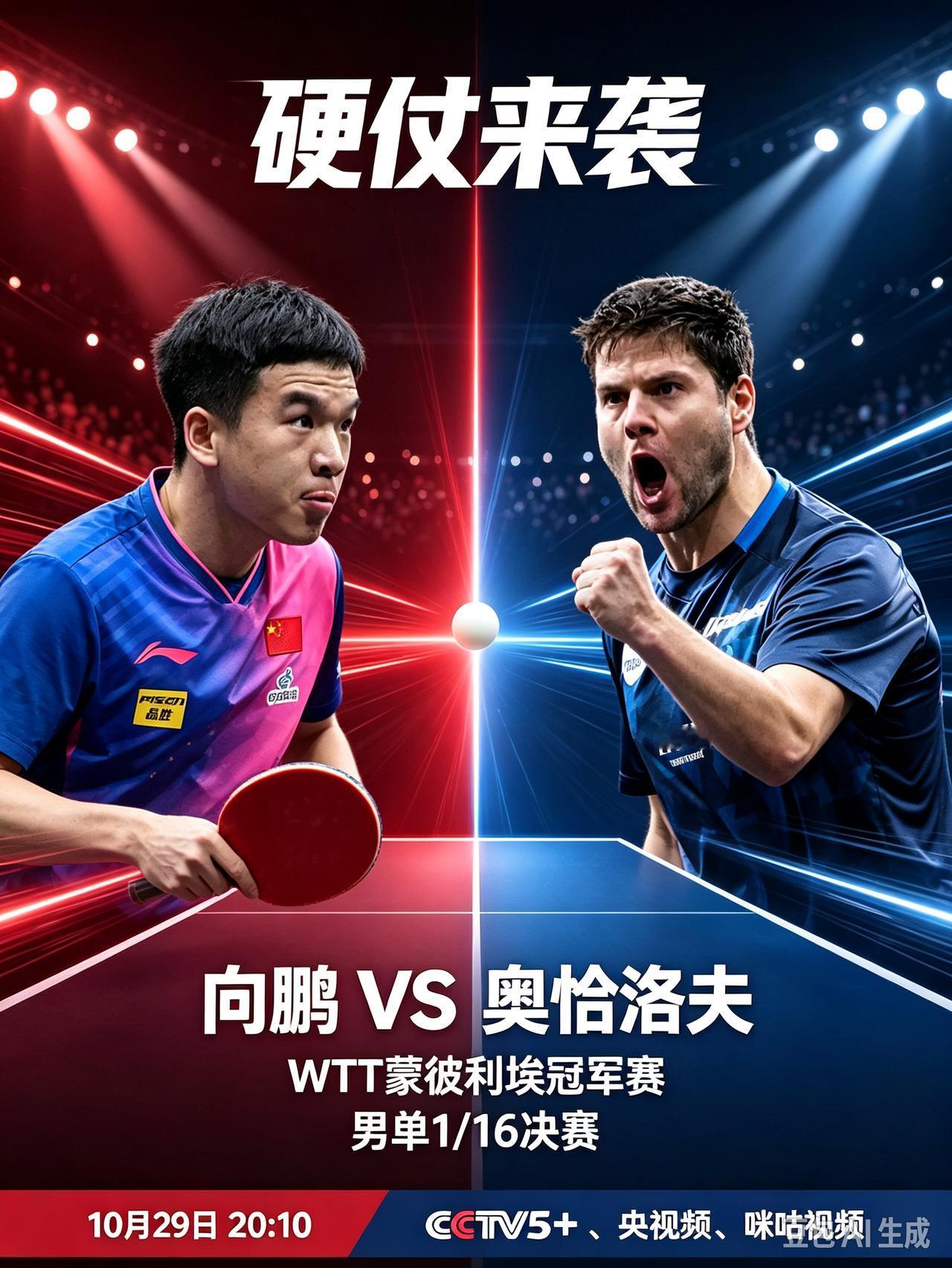 硬仗考验！向鹏对决奥恰洛夫。CCTV5+直播！
    今天是北京时间10月29