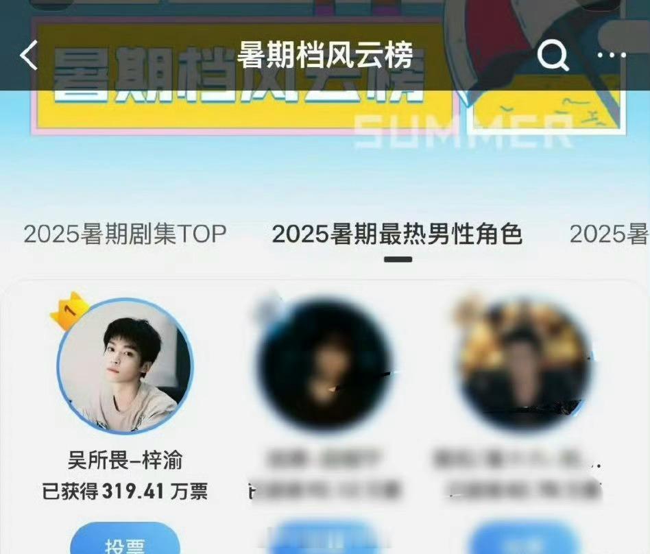 暑期档风云榜 2025暑期最热男性角色：梓渝第一[good] ​​​