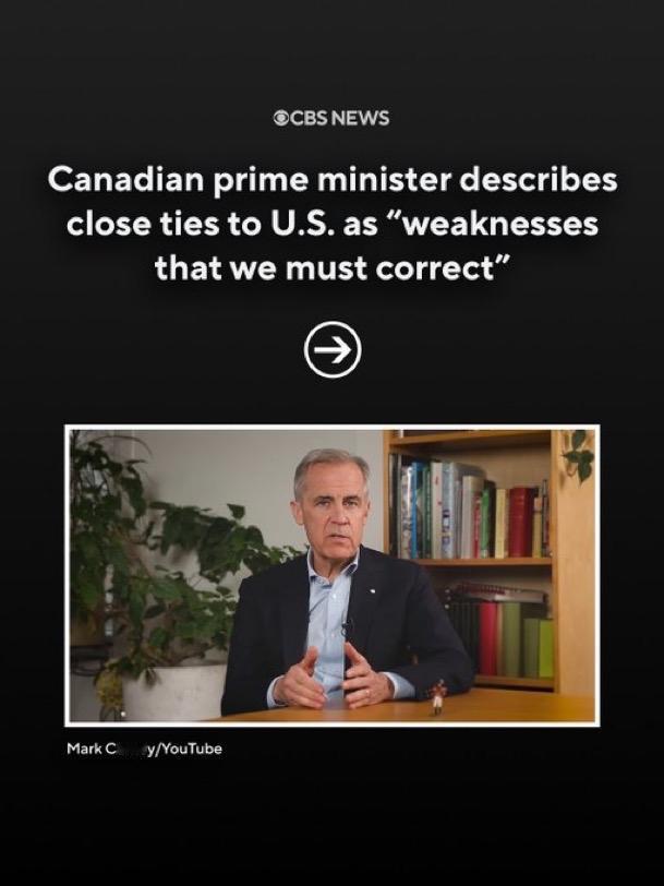 加拿大总理马克·卡尼在周日发布的10分钟视频讲话中表示，加拿大与美国的牢固经济联