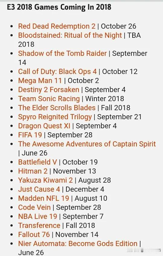 E3 2018宣布将在2018年发售的游戏列表:)  赶快看看你想要的游戏有没有