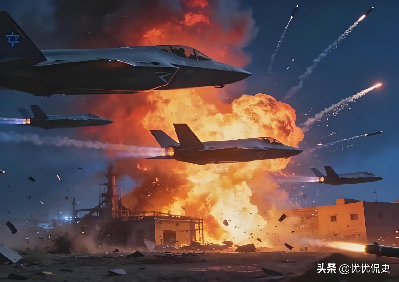 以色列率先动手了，伊朗首都德黑兰的俄式防空依然是摆设，到处都是爆炸。火光染红了德