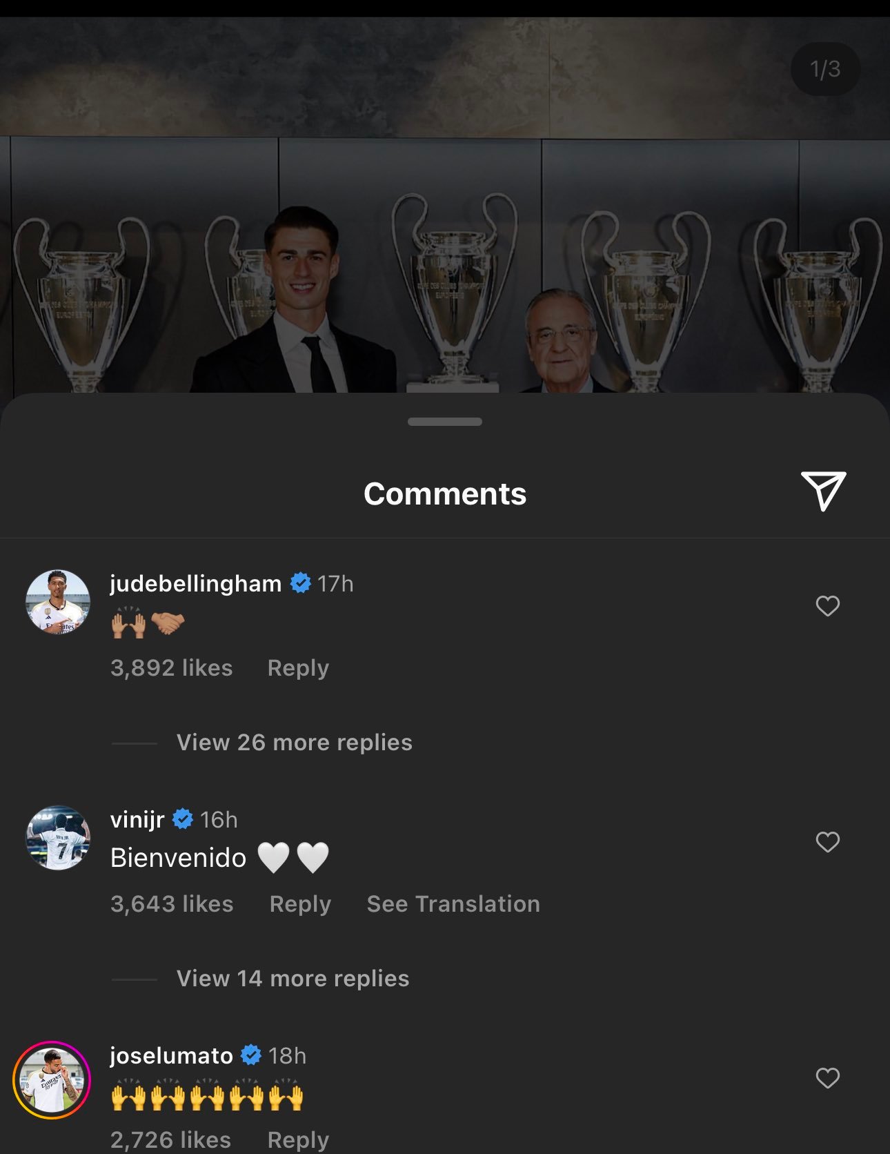 队友欢迎凯帕的到来！#halamadrid# ​​​