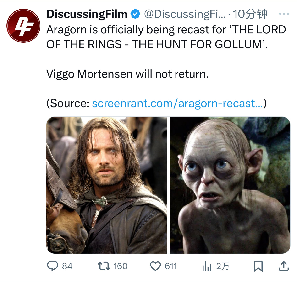 TNABO 阿拉贡官宣重新选角：维果·莫藤森确认不会回归《指环王：猎捕咕噜》 
