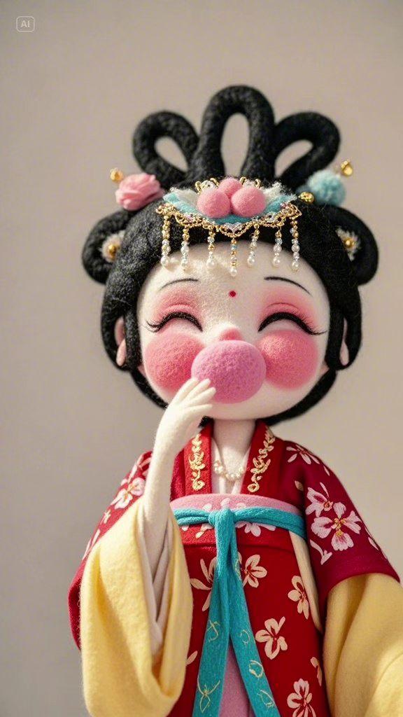 即梦AI 红楼梦 q版人物 毛毡画