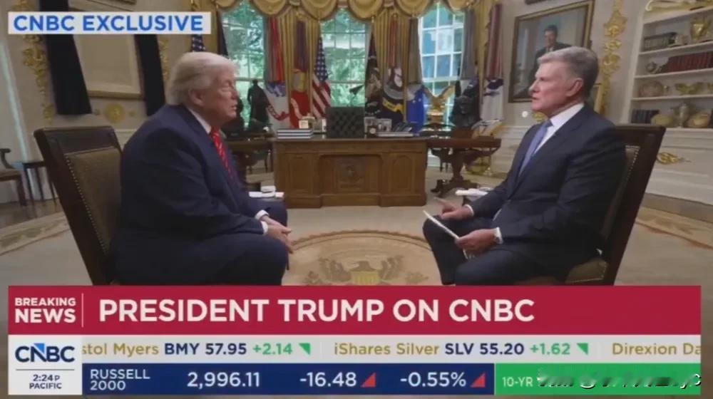 美国总统特朗普当地时间7月2日接受CNBC专访:
CNBC知名主持人乔·克南：“
