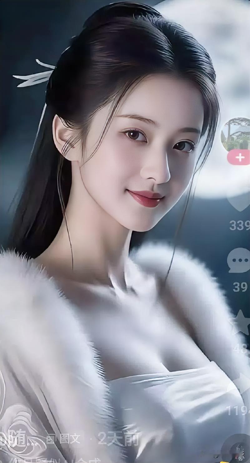 温柔古风美人，白衣飘飘，宛如画中仙子。
