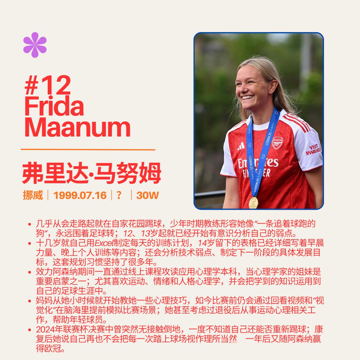 ⏳2026/27赛季WSL开赛倒计时2天球员简介1️⃣3️⃣｜阿森纳（中场&前锋