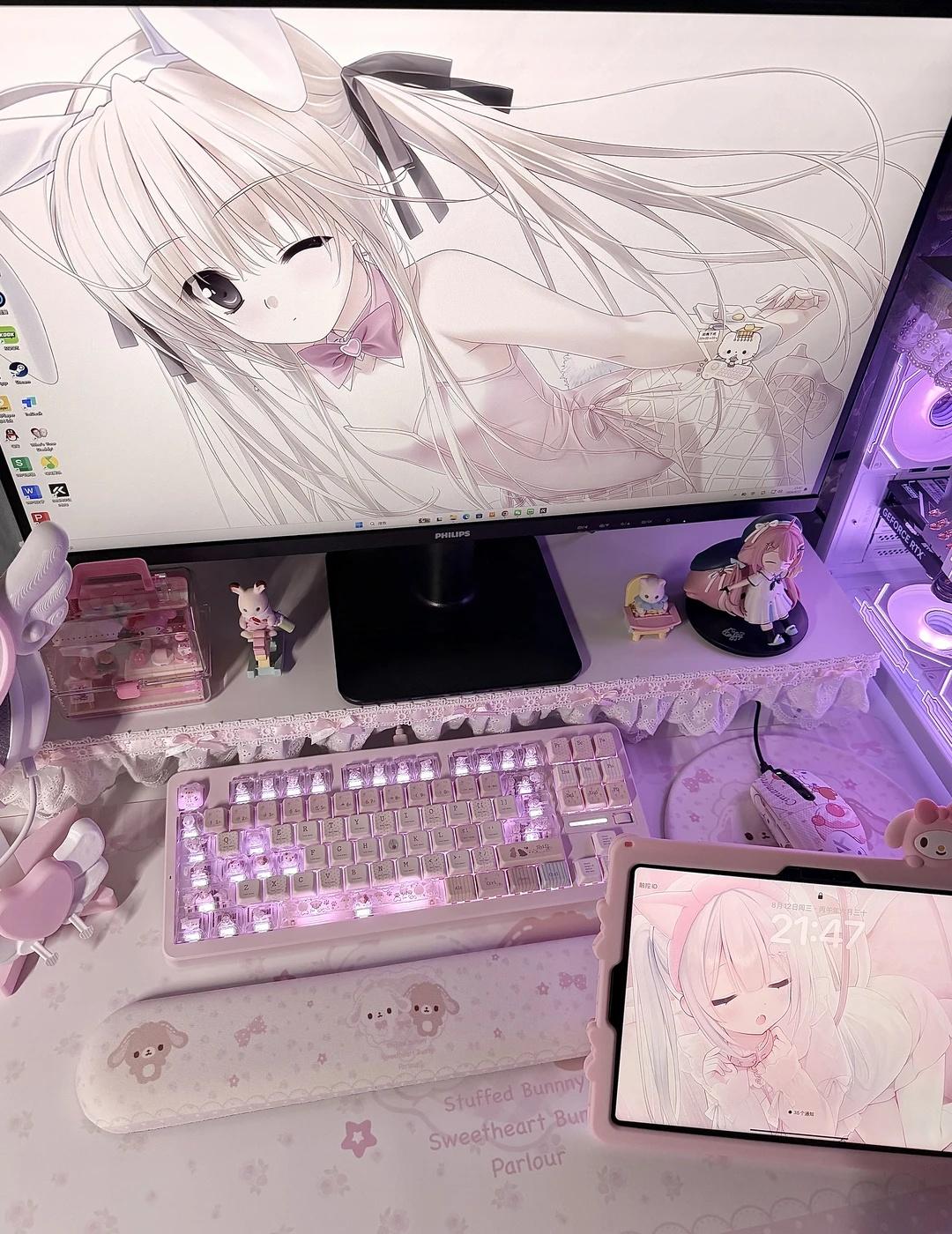 电脑桌面初形态〃•ω‹〃♡
还有一些蕾丝没有到
电脑底座好丑呀到底怎么遮🥹
电
