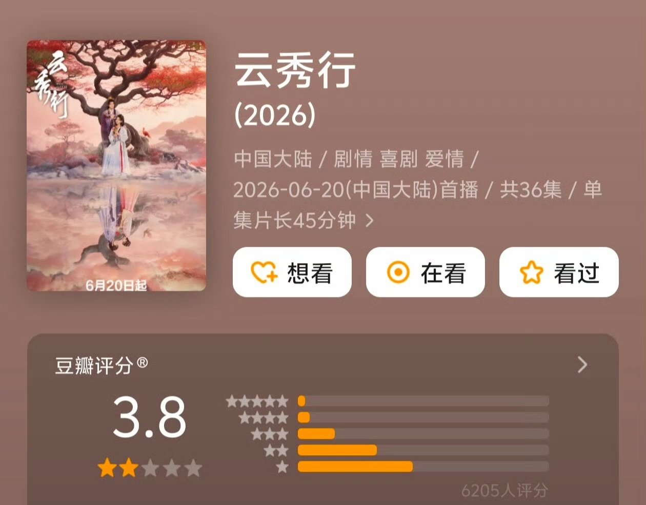 云秀行豆瓣3.8云秀行豆瓣3.8分云秀行豆瓣开分了，大家都看了吗？ 