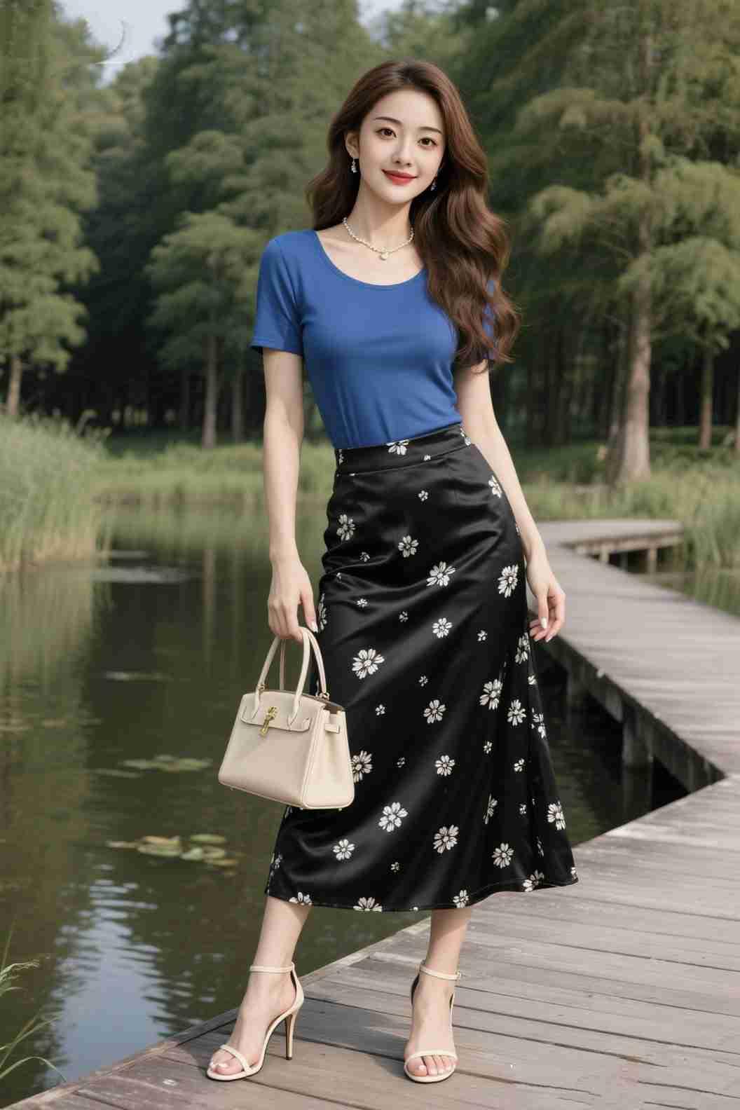 我的今日状态：😁轻松愉快
我这里的天气：☀️晴天
《湖畔花影》
 
蓝衫轻映水