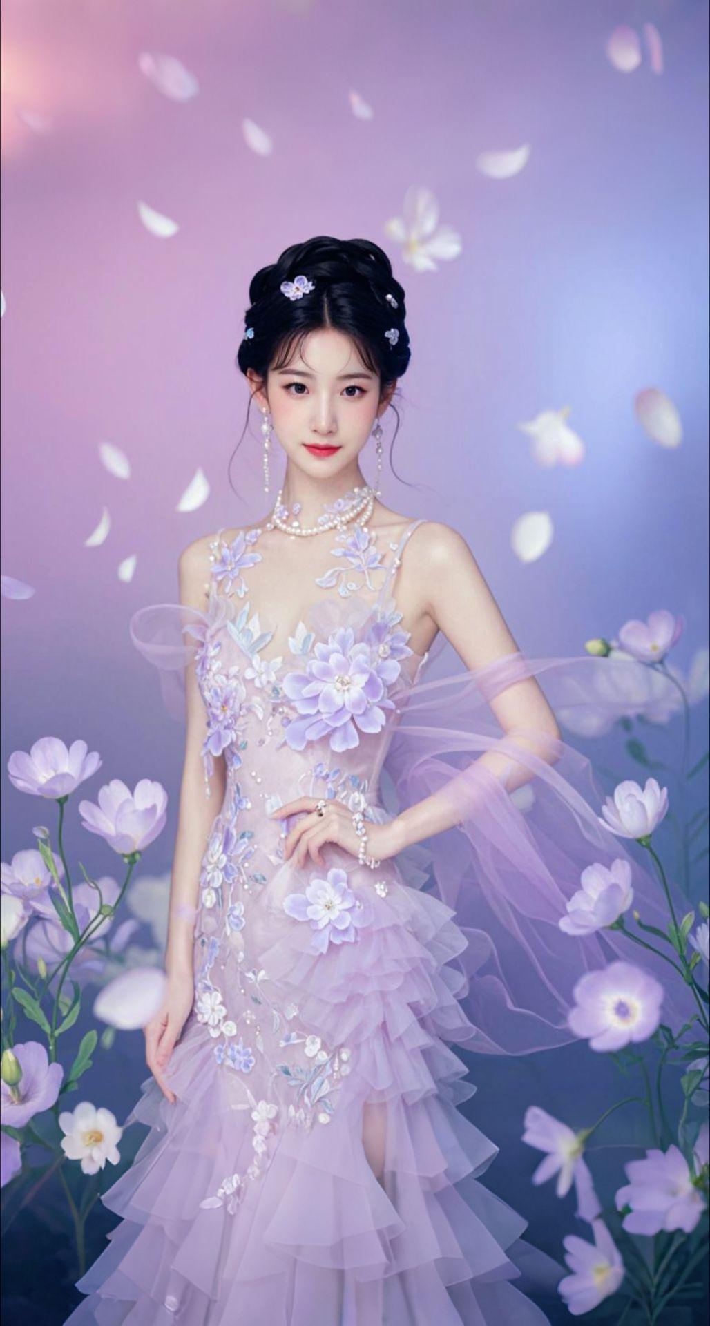AI扩图 AI淡紫艺术美人