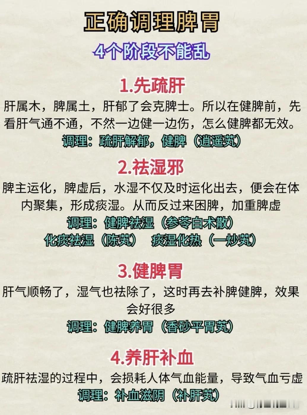 正确调理脾胃：四阶段循序渐进，不可乱序

脾胃为后天之本，是人体消化吸收、化生气
