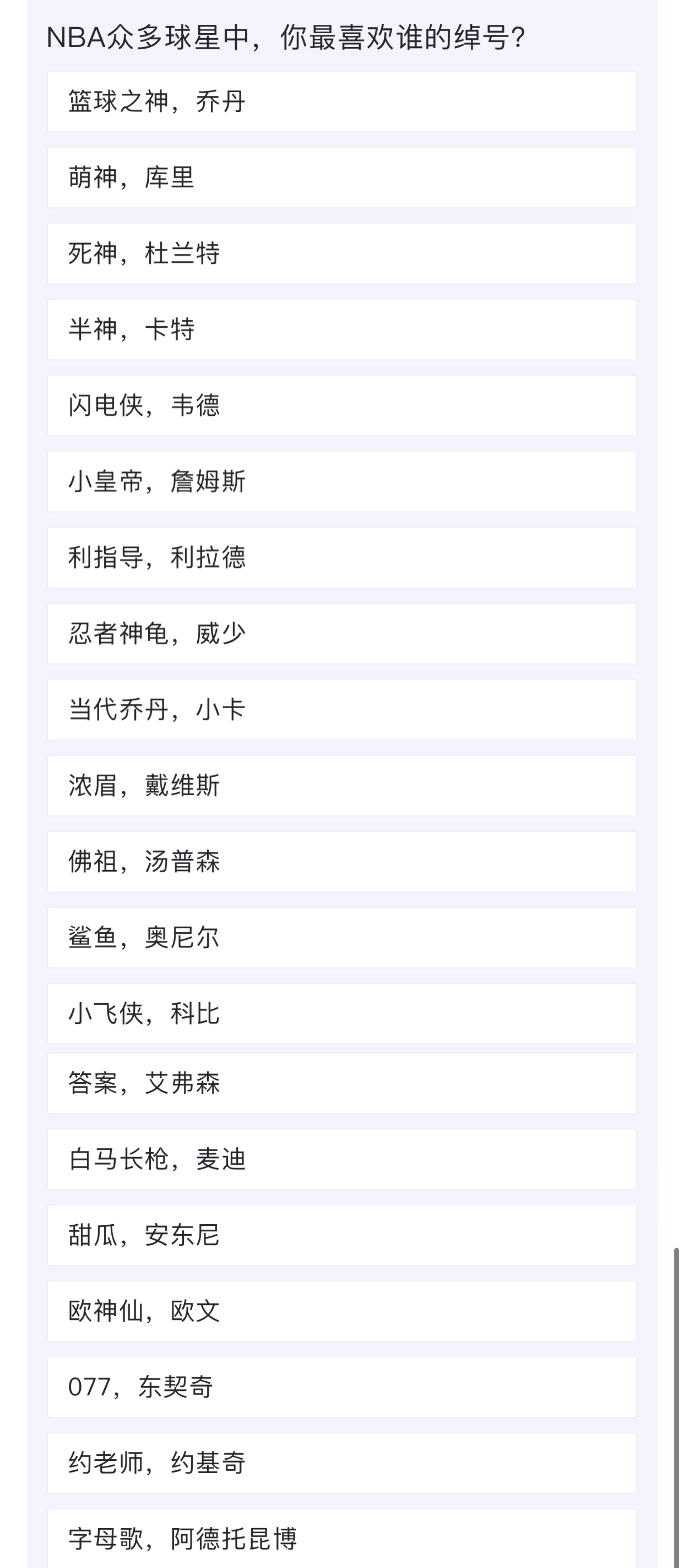 众多NBA球星中，你最喜欢谁的绰号？ ​​​