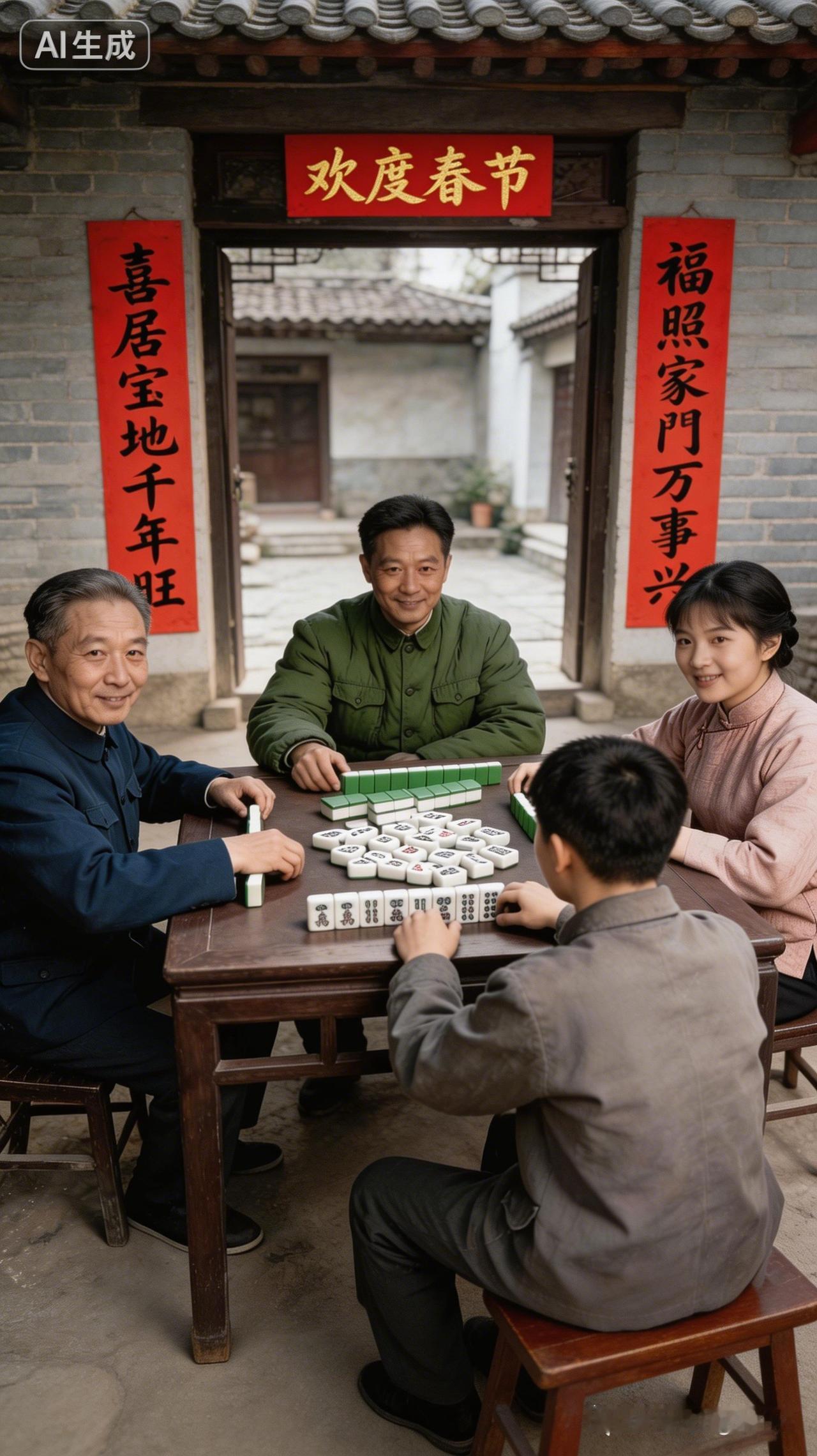 一家人围桌打麻将，欢度春节！🎉👨‍👩‍👧‍👦