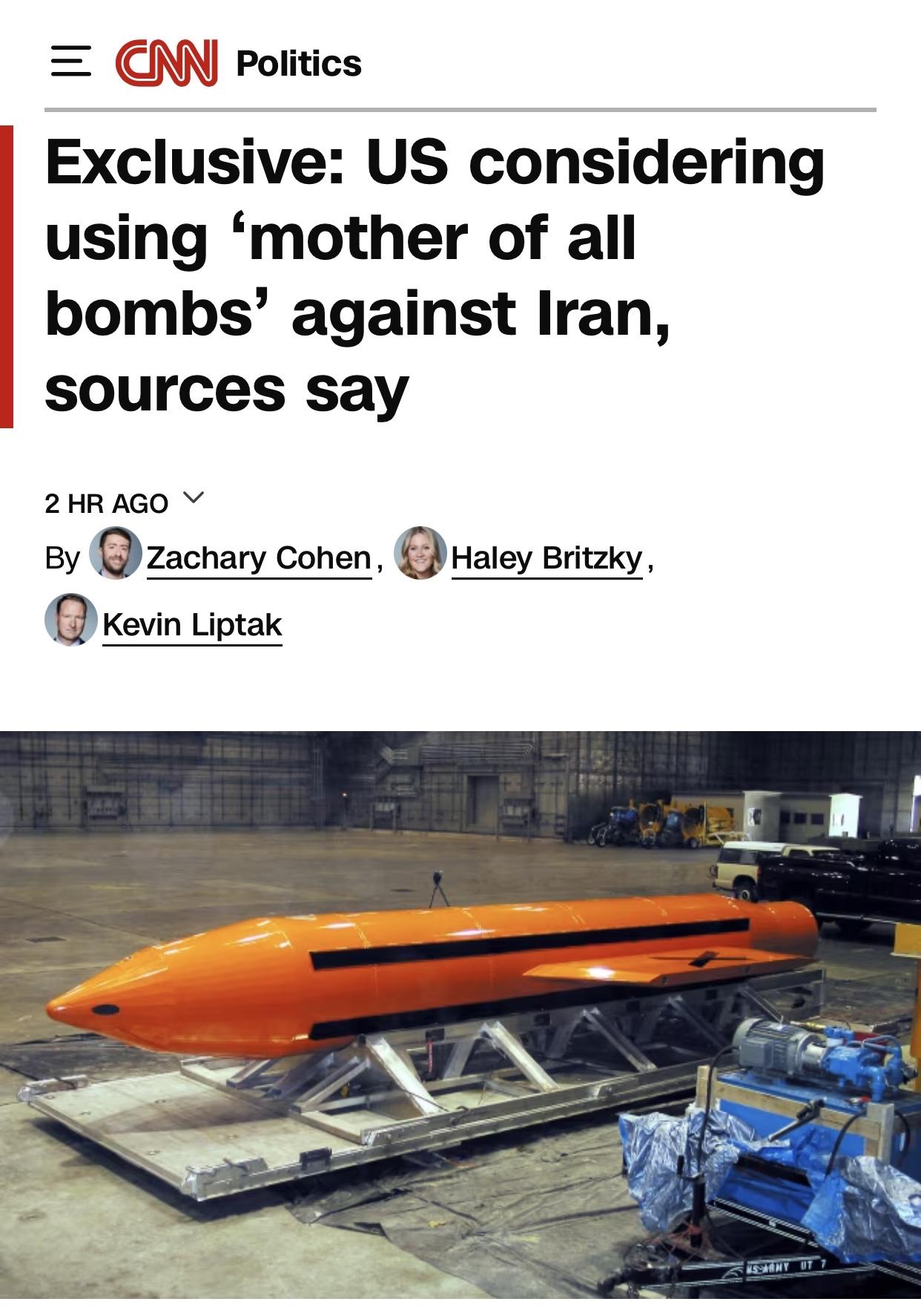 美媒独家：特朗普计划对伊朗使用”超级炸弹”

美国有线电视新闻网(CNN)官网1