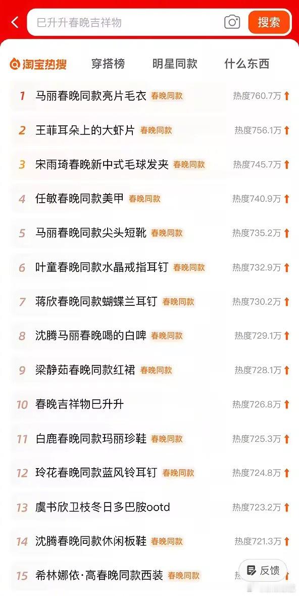 淘宝被春晚明星同款霸屏了 第一波春晚观众已经抵达淘宝，除夕晚上，年轻人到底在抢红