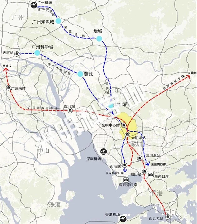 深圳光明科学城区域交通示意图