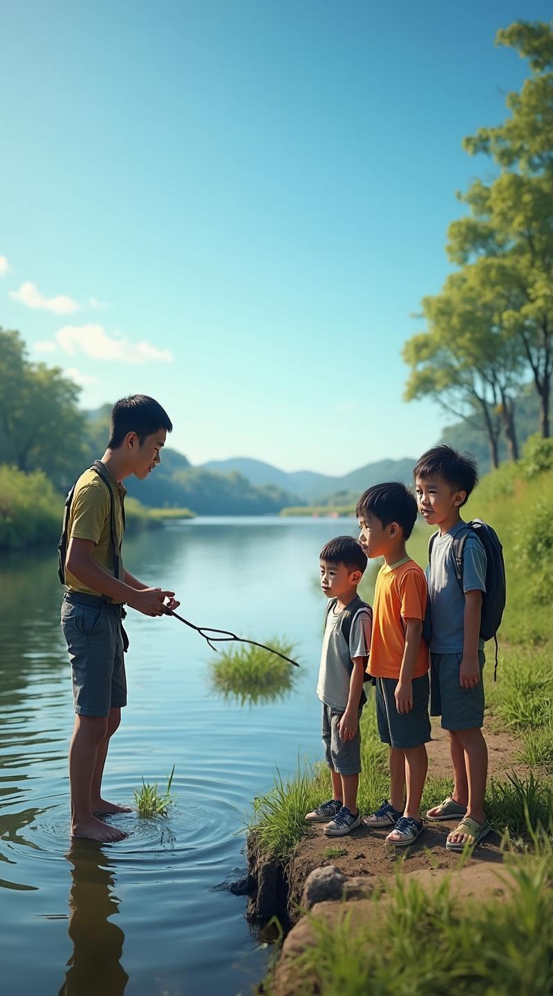 哭笑不得！湖北武汉，男子看到3个小孩在河边玩水，就劝他们离开。可3个小孩却觉得男