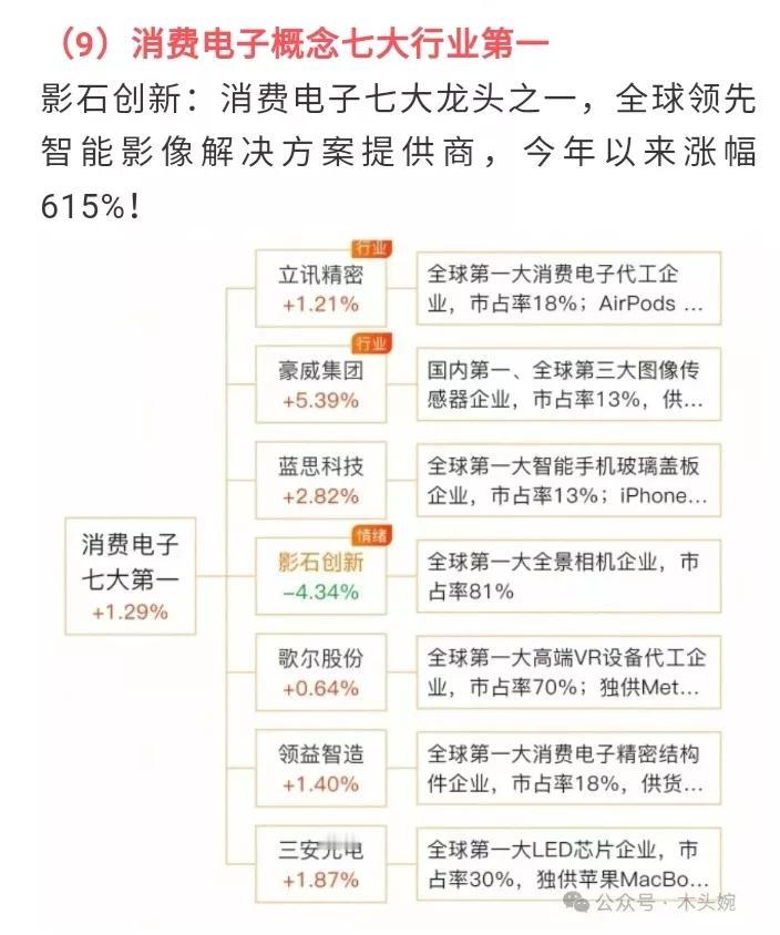 消费电子七大核心标的，其中六家全球第一！绝对行业龙头，没有杂毛……
